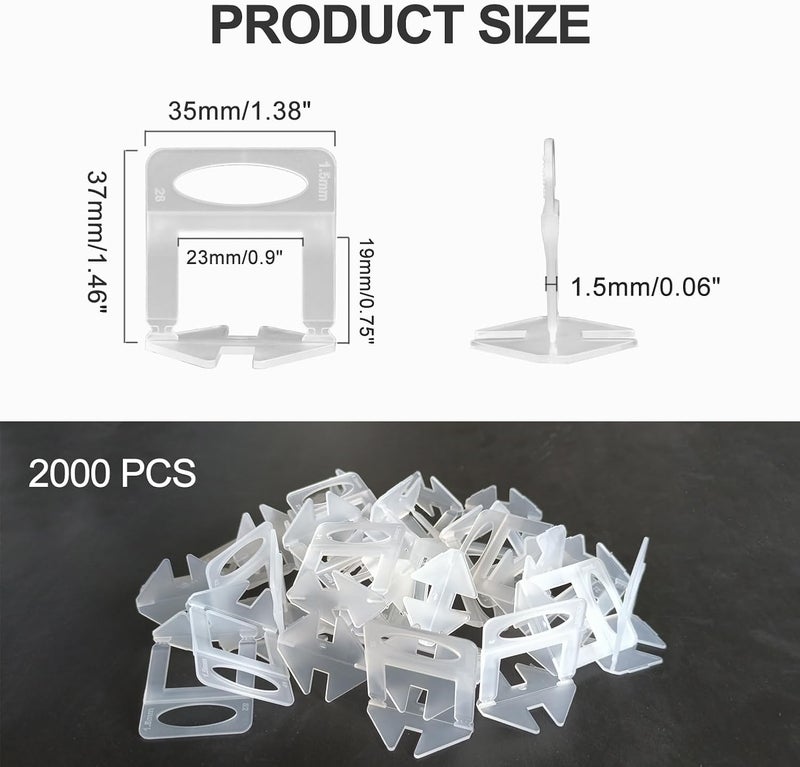 RUHOOM Tile Leveling System 1/16" Spacers Tile Leveler clips 2000pcs DIY Tile Leveling Spacers Tile Leveling System for Professional Ceramic and Stone Installation - Image 2